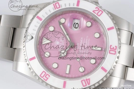 MiroTime 0104 Submariner Sandblasted DIWF Best Edition White Bezel Pink Dial Dial on SS Bracelet VR TravelReady 2066
